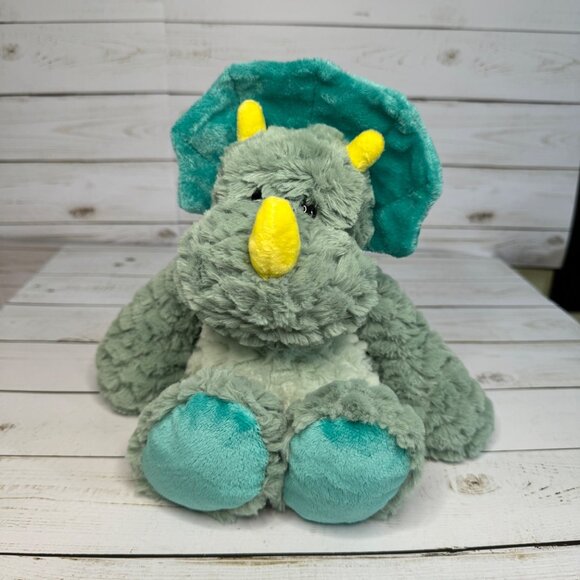 Demdaco Nat & Jules Drake the Mellow Fellows Green & Blue 11" Triceratops Plush - Picture 1 of 10